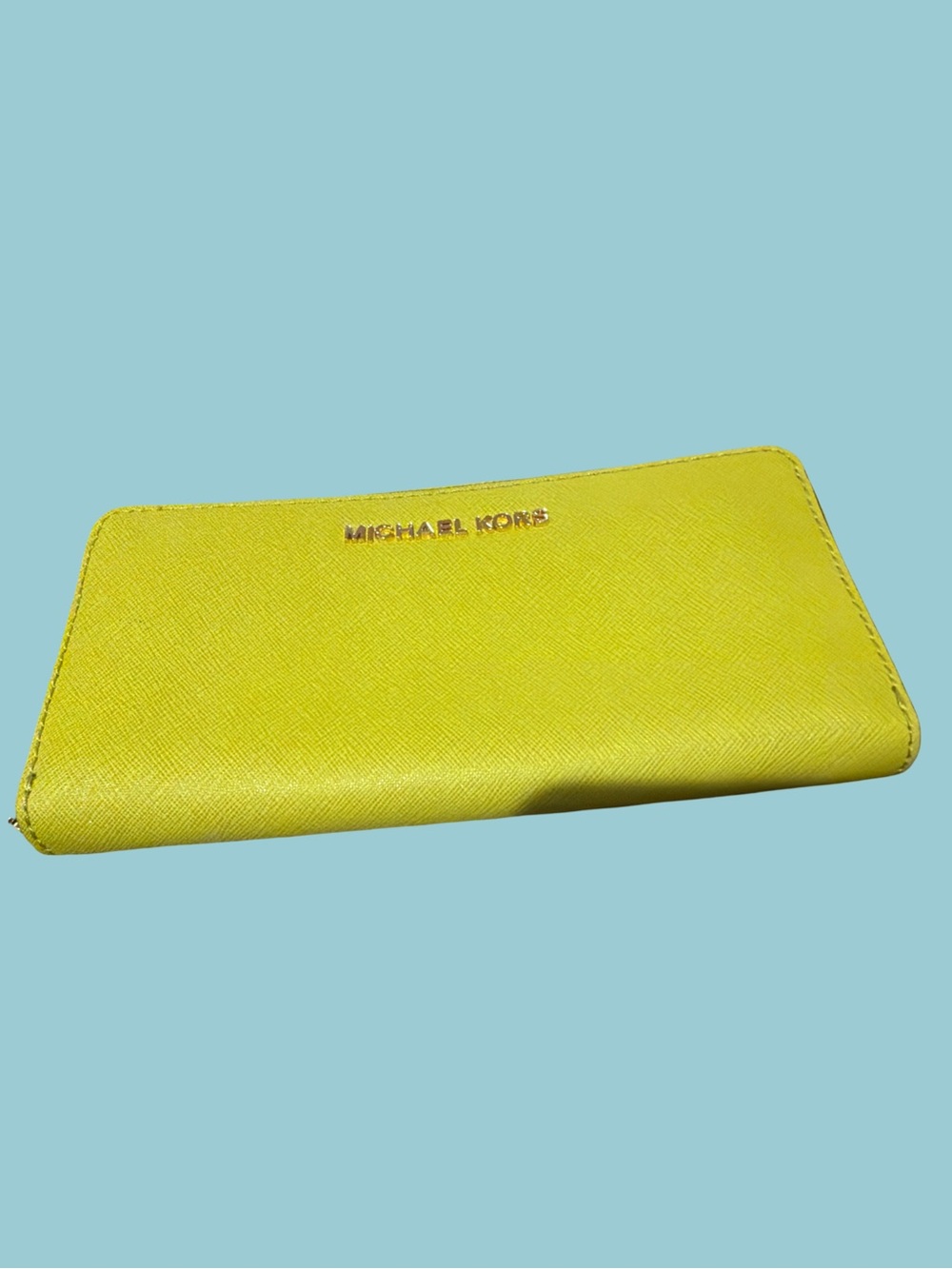 Michael Kors Bright Yellow Saffiano Zip Around Wallet